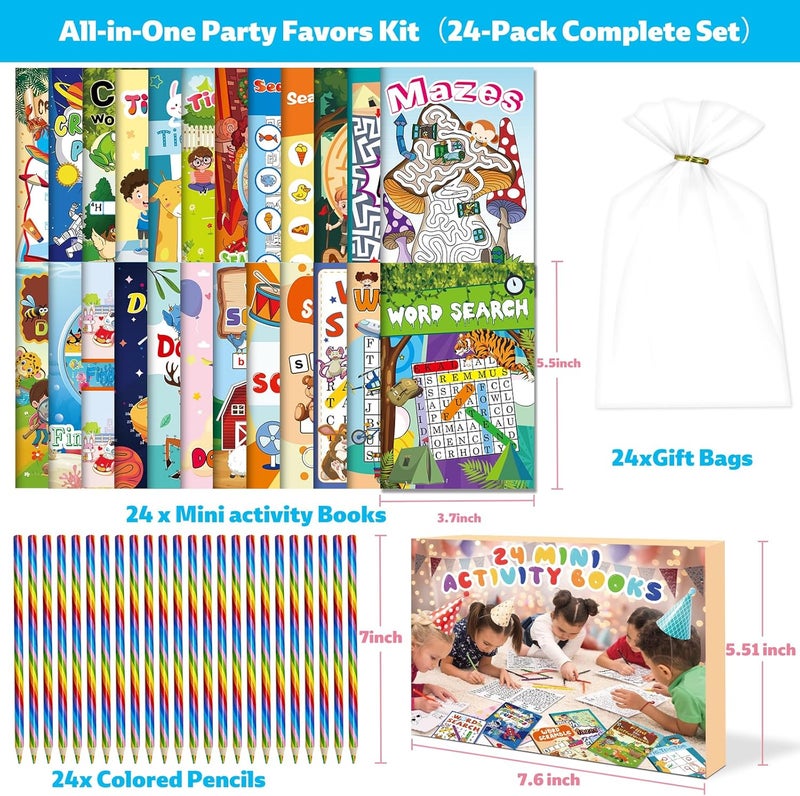 Party Favors for Kids,24 Pack Activity Books for Kids Ages 4-8 8-12,Bulk Mini Puzzle Books with Colored Pencils,Birthday Goodie Bags Stuffers Toddlers Return Gifts Classroom Prizes - Image 2